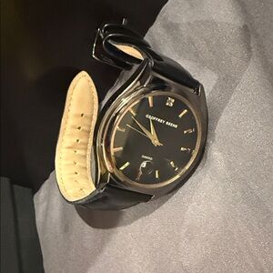 Geoffrey Beene Black and Gold Watch with Leather Strap